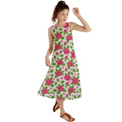 Flowers Leaves Roses Pattern Floral Nature Background Summer Maxi Dress