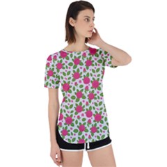 Flowers Leaves Roses Pattern Floral Nature Background Perpetual Short Sleeve T-shirt by Maspions