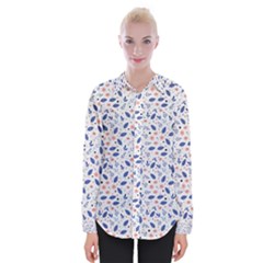 Background Pattern Floral Leaves Flowers Womens Long Sleeve Shirt