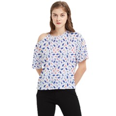 Background Pattern Floral Leaves Flowers One Shoulder Cut Out T-shirt