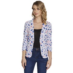 Background Pattern Floral Leaves Flowers Women s One-button 3/4 Sleeve Short Jacket