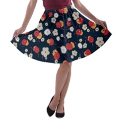 Flowers Pattern Floral Antique Floral Nature Flower Graphic A-line Skater Skirt