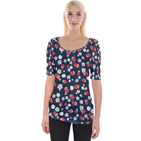 Flowers Pattern Floral Antique Floral Nature Flower Graphic Wide Neckline T-shirt by Maspions