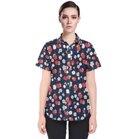 Flowers Pattern Floral Antique Floral Nature Flower Graphic Women s Short Sleeve Shirt by Maspions