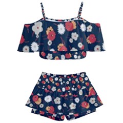 Flowers Pattern Floral Antique Floral Nature Flower Graphic Kids  Off Shoulder Skirt Bikini