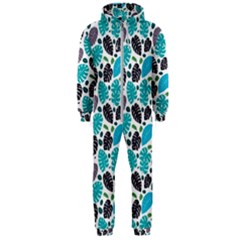 Leaves Monstera Pattern Nature Blue Purple Mauve Flora Hooded Jumpsuit (men)