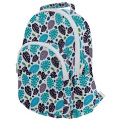 Leaves Monstera Pattern Nature Blue Purple Mauve Flora Rounded Multi Pocket Backpack