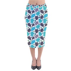 Leaves Monstera Pattern Nature Blue Purple Mauve Flora Velvet Midi Pencil Skirt