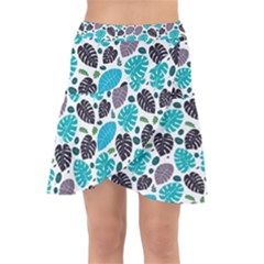 Leaves Monstera Pattern Nature Blue Purple Mauve Flora Wrap Front Skirt