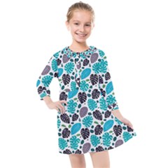 Leaves Monstera Pattern Nature Blue Purple Mauve Flora Kids  Quarter Sleeve Shirt Dress