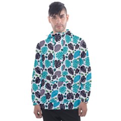 Leaves Monstera Pattern Nature Blue Purple Mauve Flora Men s Front Pocket Pullover Windbreaker