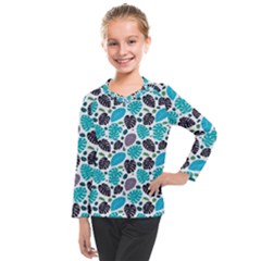 Leaves Monstera Pattern Nature Blue Purple Mauve Flora Kids  Long Mesh T-shirt