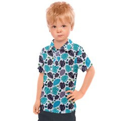 Leaves Monstera Pattern Nature Blue Purple Mauve Flora Kids  Polo T-shirt