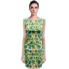 Leaves Tropical Background Pattern Green Botanical Texture Nature Foliage Classic Sleeveless Midi Dress