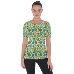 Leaves Tropical Background Pattern Green Botanical Texture Nature Foliage Shoulder Cut Out Short Sleeve Top