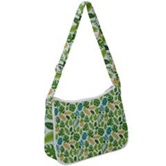 Leaves Tropical Background Pattern Green Botanical Texture Nature Foliage Zip Up Shoulder Bag