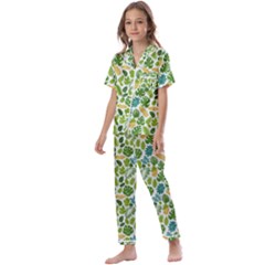 Leaves Tropical Background Pattern Green Botanical Texture Nature Foliage Kids  Satin Short Sleeve Pajamas Set by Maspions