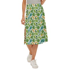 Leaves Tropical Background Pattern Green Botanical Texture Nature Foliage Midi Panel Skirt by Maspions