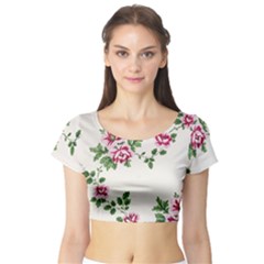 Vintage Flower Art Artwork Blooming Blossom Botanical Botany Nature Floral Pattern Short Sleeve Crop Top by Maspions