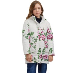 Vintage Flower Art Artwork Blooming Blossom Botanical Botany Nature Floral Pattern Kids  Hooded Longline Puffer Jacket