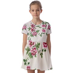 Vintage Flower Art Artwork Blooming Blossom Botanical Botany Nature Floral Pattern Kids  Short Sleeve Pinafore Style Dress by Maspions