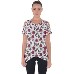 Roses Flowers Leaves Pattern Scrapbook Paper Floral Background Cut Out Side Drop T-shirt