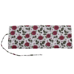 Roses Flowers Leaves Pattern Scrapbook Paper Floral Background Roll Up Canvas Pencil Holder (s)