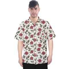 Roses Flowers Leaves Pattern Scrapbook Paper Floral Background Men s Hawaii Shirt