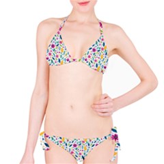 Background Pattern Leaves Pink Flowers Spring Yellow Leaves Classic Bikini Set by Maspions