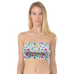Background Pattern Leaves Pink Flowers Spring Yellow Leaves Bandeau Top