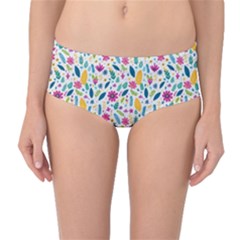 Background Pattern Leaves Pink Flowers Spring Yellow Leaves Mid-waist Bikini Bottoms