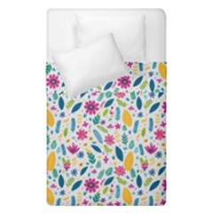 Background Pattern Leaves Pink Flowers Spring Yellow Leaves Duvet Cover Double Side (single Size)