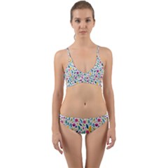 Background Pattern Leaves Pink Flowers Spring Yellow Leaves Wrap Around Bikini Set by Maspions