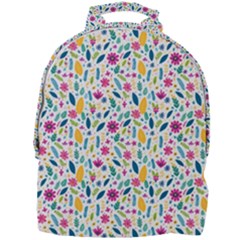 Background Pattern Leaves Pink Flowers Spring Yellow Leaves Mini Full Print Backpack