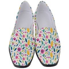 Background Pattern Leaves Pink Flowers Spring Yellow Leaves Women s Classic Loafer Heels by Maspions