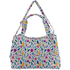 Background Pattern Leaves Pink Flowers Spring Yellow Leaves Double Compartment Shoulder Bag