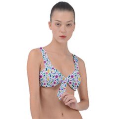 Background Pattern Leaves Pink Flowers Spring Yellow Leaves Front Tie Bikini Top by Maspions