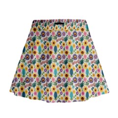 Floral Flowers Leaves Tropical Pattern Mini Flare Skirt