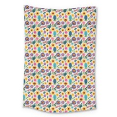 Floral Flowers Leaves Tropical Pattern Large Tapestry