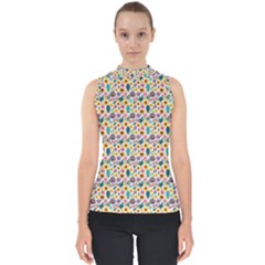 Floral Flowers Leaves Tropical Pattern Mock Neck Shell Top