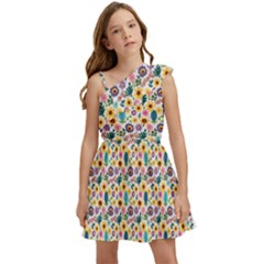 Floral Flowers Leaves Tropical Pattern Kids  One Shoulder Party Dress