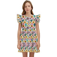 Floral Flowers Leaves Tropical Pattern Kids  Winged Sleeve Dress by Maspions