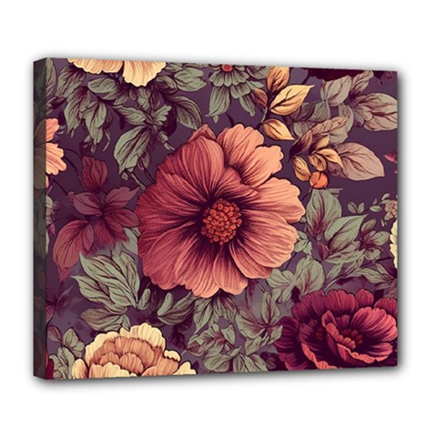 Flowers Pattern Texture Design Nature Art Colorful Surface Vintage Deluxe Canvas 24  X 20  (stretched)