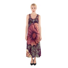 Flowers Pattern Texture Design Nature Art Colorful Surface Vintage Sleeveless Maxi Dress