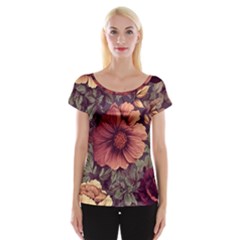 Flowers Pattern Texture Design Nature Art Colorful Surface Vintage Cap Sleeve Top