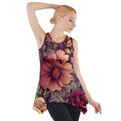 Flowers Pattern Texture Design Nature Art Colorful Surface Vintage Side Drop Tank Tunic