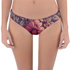 Flowers Pattern Texture Design Nature Art Colorful Surface Vintage Reversible Hipster Bikini Bottoms by Maspions
