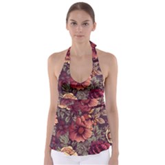 Flowers Pattern Texture Design Nature Art Colorful Surface Vintage Tie Back Tankini Top