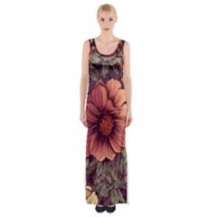 Flowers Pattern Texture Design Nature Art Colorful Surface Vintage Thigh Split Maxi Dress