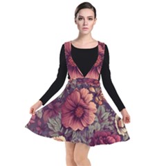 Flowers Pattern Texture Design Nature Art Colorful Surface Vintage Plunge Pinafore Dress